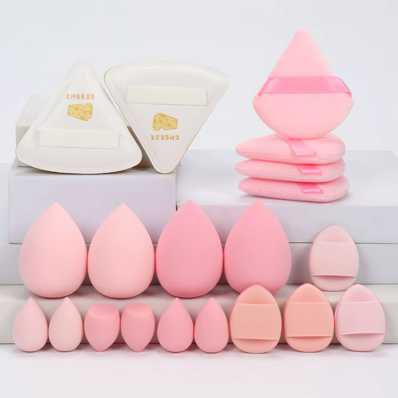 20 Pcs Pink Makeup Sponge and Makeup Puff Set Suitable for Face Cream and Powder Concealer Powder Makeup Machine
