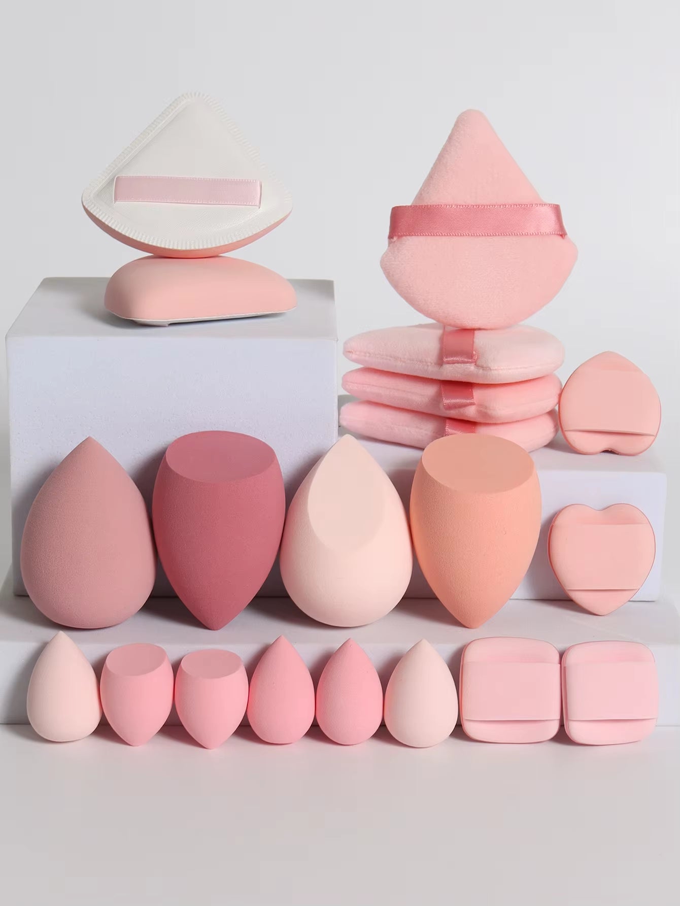 20 Pcs Pink Makeup Sponge and Makeup Puff Set Suitable for Face Cream and Powder Concealer Powder Makeup Machine